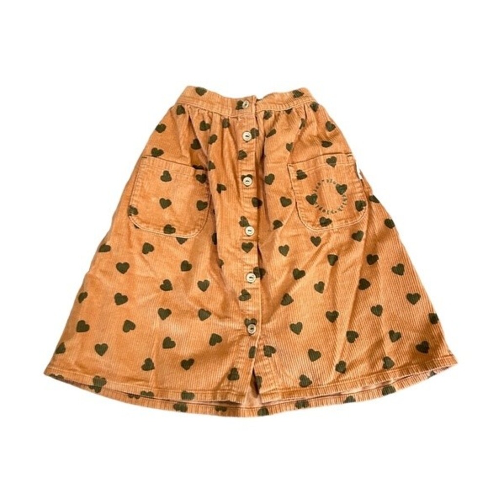 NWT Piupiuchick Brown Corduroy Button Down Skirt with Hunter Green Heart Pattern
